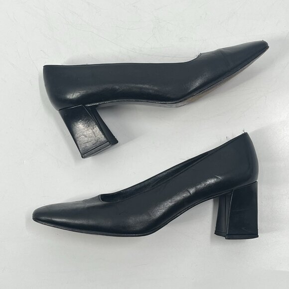 Vtg Stuart Weitzman Black Leather Block Heel Pumps Witchycore Sz 8 - Picture 6 of 8